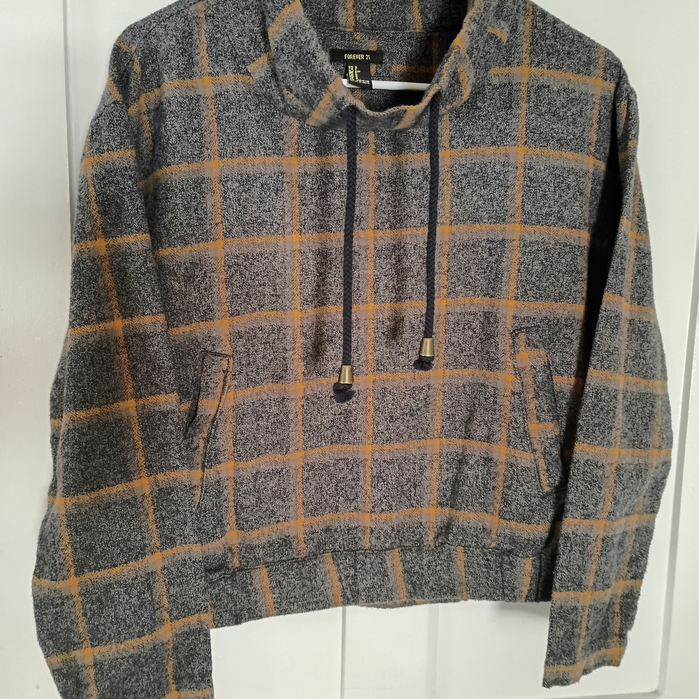 Forever 21 Gray and Gold Checkered Hoodie